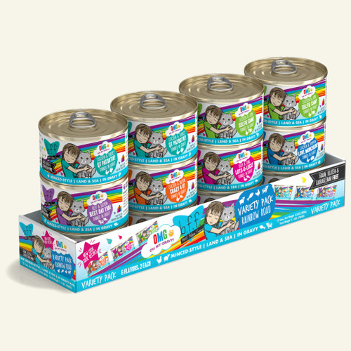 Weruva B.F.F Oh My Gravy! Rainbow Road Variety Pack Grain-Free Canned Cat Food 2.8 oz/Case of 12