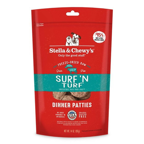 Stella & Chewy's Surf N' Turf Freeze-Dried Raw Dinner Patties for Dogs 14 oz