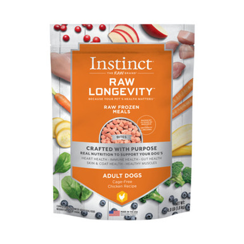 Instinct Raw Longevity Frozen Bites Cage-Free Chicken Recipe for Adult Dogs over 7 years 4 lb
