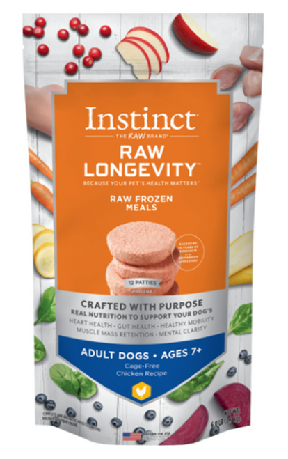 Instinct Raw Longevity Frozen Patties Cage-Free Chicken Recipe for Adult Dogs over 7 years 6 lb