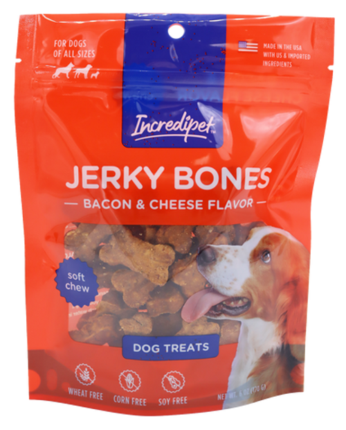 Incredipet Bacon & Cheese Flavored Jerky Bones Dog Treats 6 oz