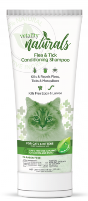 Vetality Naturals Flea & Tick Conditioning Shampoo for Cats, Kills & Repels Fleas, Ticks & Mosquitoes 8 oz