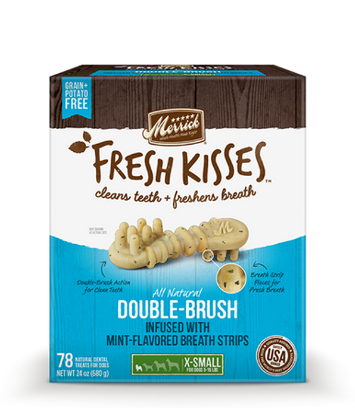 Merrick Fresh Kisses Mint-Flavored Extra Small Double-Brush Dental Dog Treats