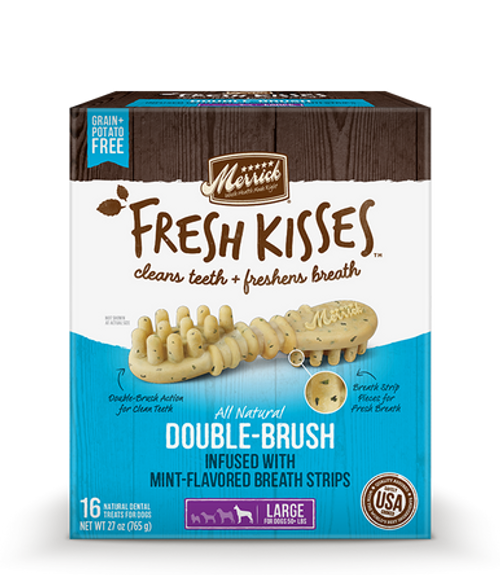 Merrick Fresh Kisses Mint-Flavored Large Double-Brush Dental Dog Treats