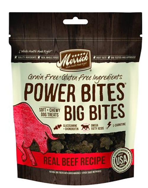 Merrick Power Bites Real Beef Recipe Grain-Free Soft & Chewy Dog Treats 6 oz