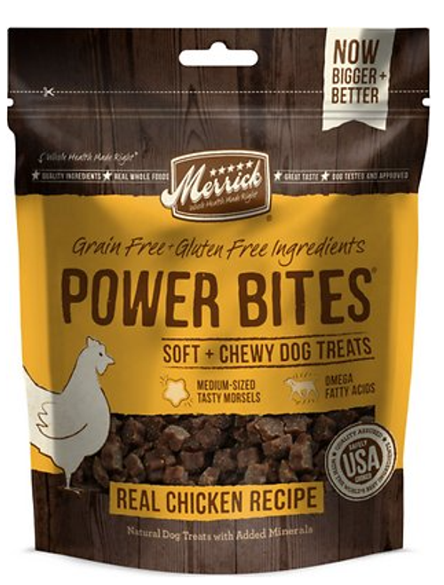 Merrick Power Bites Real Chicken Recipe Grain-Free Soft & Chewy Dog Treats 6 oz