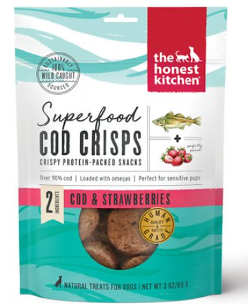 The Honest Kitchen Superfood Cod Crisps Cod & Strawberry Dehydrated Dog Treats 3 oz