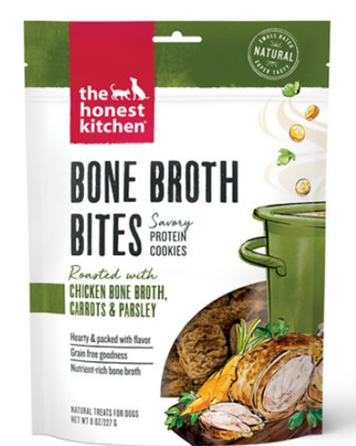 The Honest Kitchen Bone Broth Bites Roasted with Chicken Bone Broth, Carrots & Parsley Dog Treats 8 oz