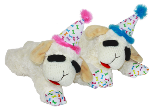 Multipet Lamb Chop with Birthday Hat Plush Dog Toy 10.5 in