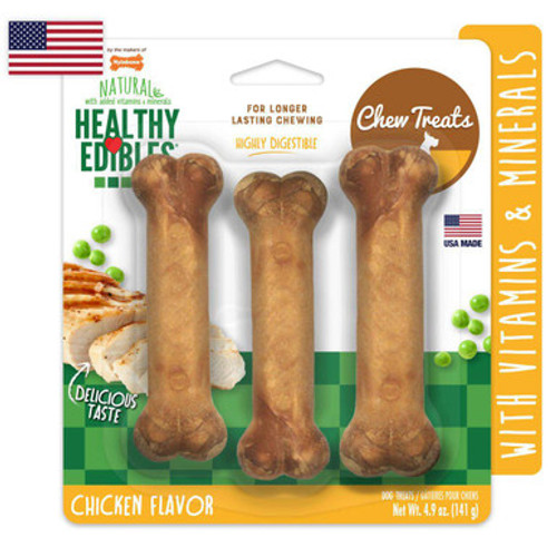 Nylabone Healthy Edibles All-Natural Long Lasting Chicken Flavor Chew Dog Treats, 3 ct Regular