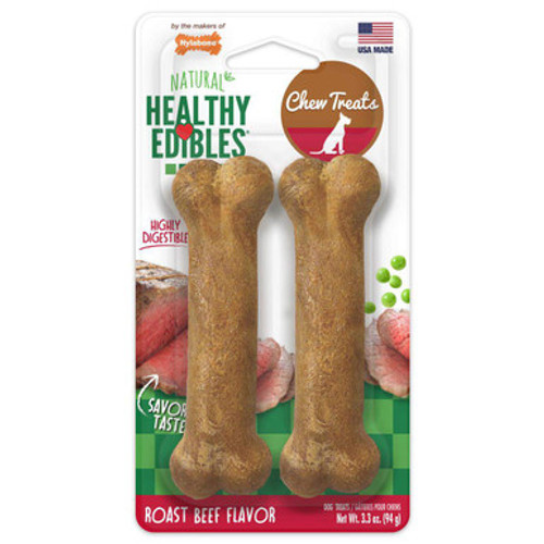 Nylabone Healthy Edibles All-Natural Long Lasting Roast Beef Flavor Chew Dog Treats, 2 ct Regular