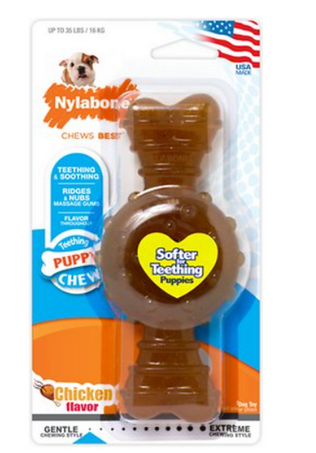 Nylabone Chicken Flavor Puppy Ring Bone Chew Toy Wolf