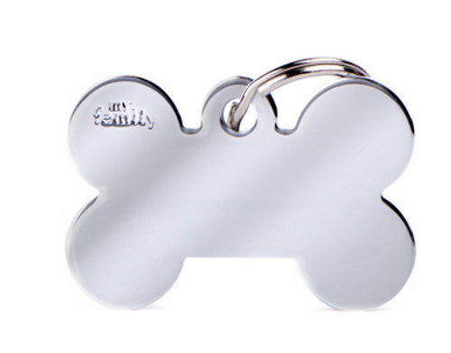 Myfamily Chrome Plated Brass Bone Shaped Personalized Dog ID tag