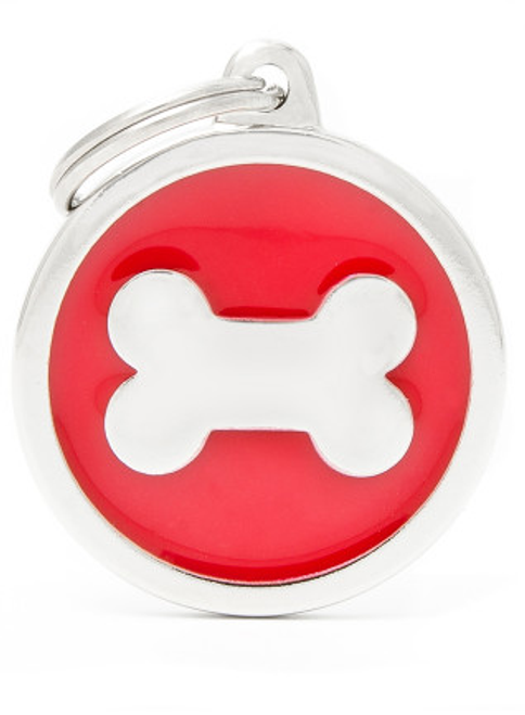 Myfamily Classic Big Red Circle Bone Personalized Dog ID Tag 