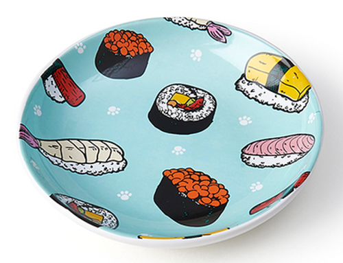 Petrageous Designs Sushi Print Ceramic Stoneware Cat Saucer 2.5 oz