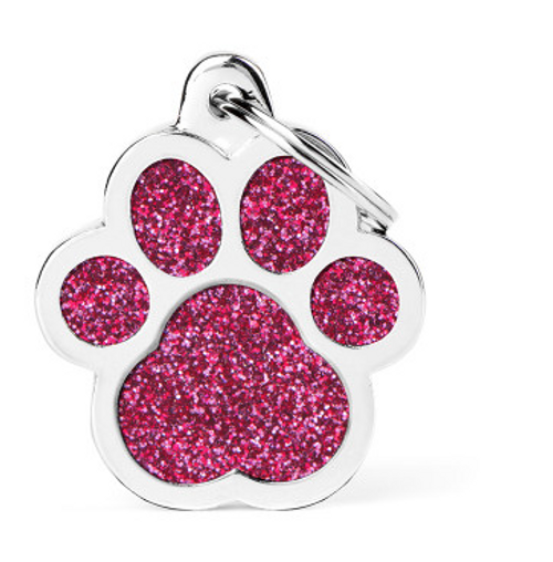 Myfamily Large Paw Shaped Pink Glitter Personalized Dog ID Tag 