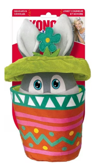 Kong Puzzlements Easter Surprise Flower Pot Squeaky Plush Dog Toy 