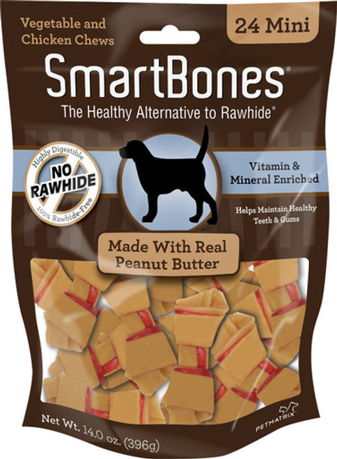 Smartbones Rawhide-Free Peanut Butter Mini Bones For Dogs 24 ct