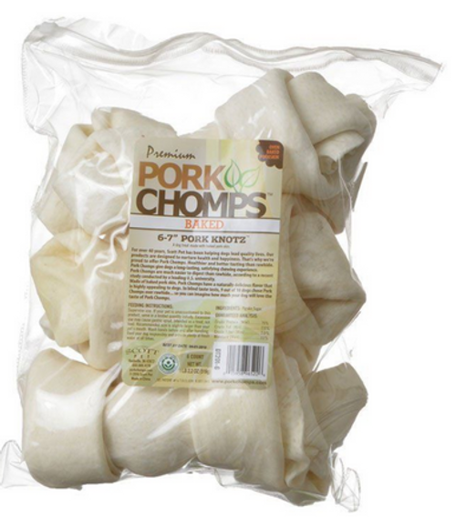 Scott Pet Pork Chomps 6-7 in Natural Pork Skin Knotz Dog Bones 6 ct