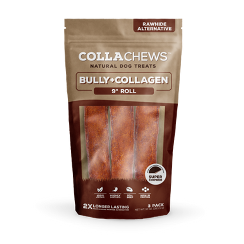 Collachews 9 in Collagen Bully Flavored Roll 3 pk