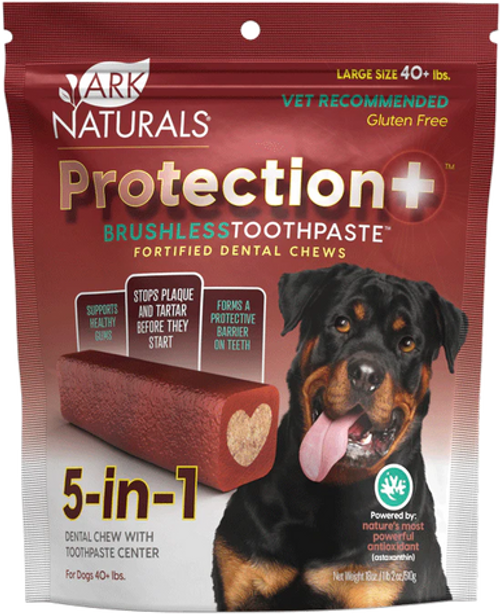 Ark Naturals Brushless Toothpaste Protection+ Large Dental Dog Treats 18 oz