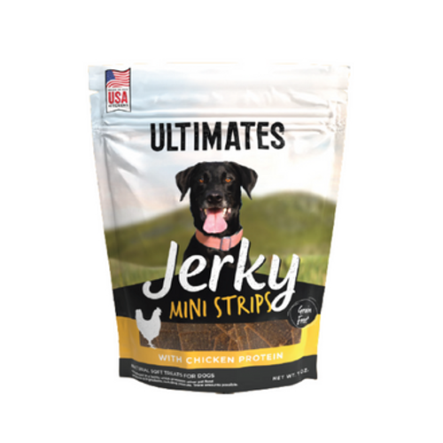 Ultimates Grain-Free Jerky Mini Strips with Chicken Protein Soft Dog Treats 7 oz