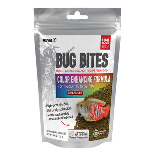 Fluval Bug Bites Color Enhancing Granules for Medium to Large Fish 4.4 oz