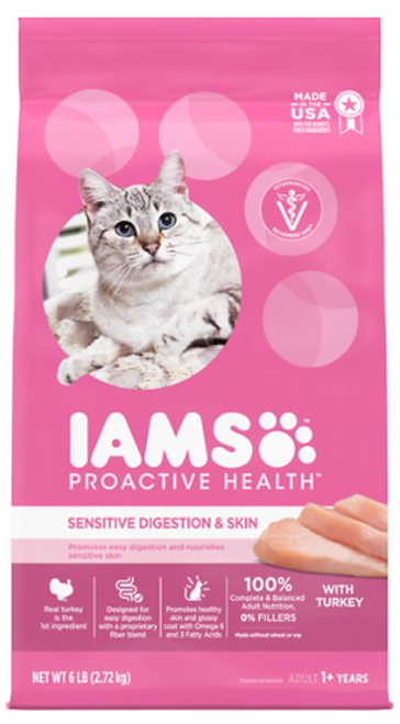 Iams Proactive Health Sensitive Digestion & Skin Dry Cat Food 6 lb
