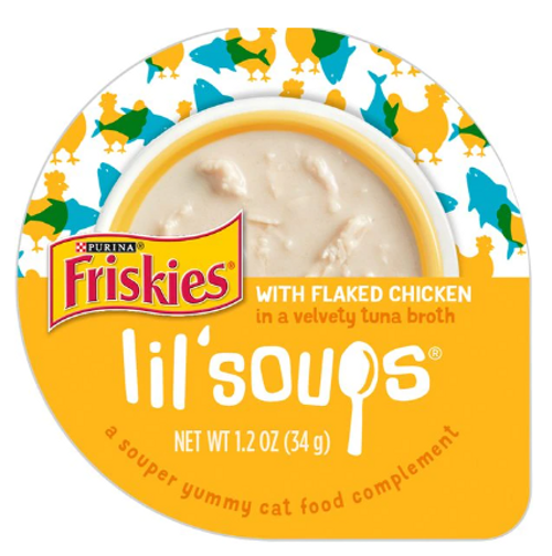 Friskies Lil' Soups with Flaked Chicken in a Velvety Tuna Broth Cat Food Topper 1.2 oz