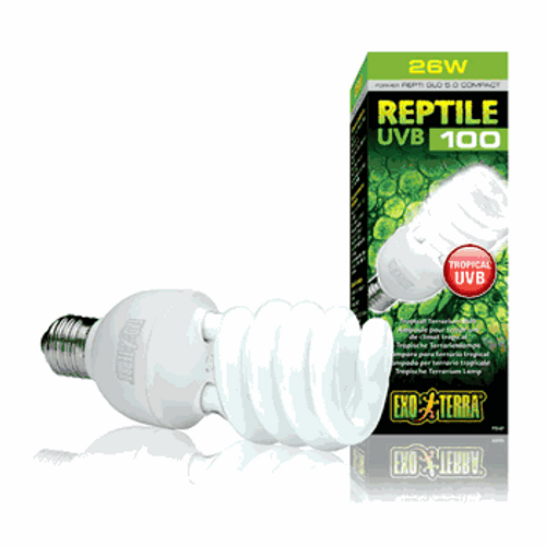 Exo Terra Reptile UVB 100 Tropical Terrarium Bulb, Coil Compact Fluorescent 