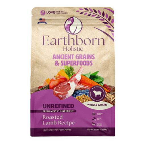 Earthborn Holistic Unrefined Roasted Lamb with Ancient Grains & Superfoods Dry Dog Food  25 lb