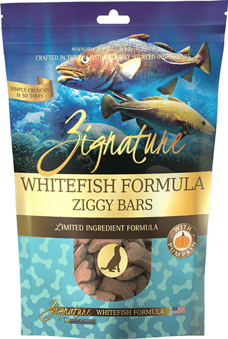 Zignature Whitefish Formula Ziggy Bars Biscuit Dog Treats 12 oz