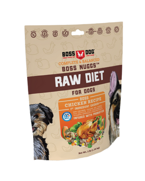 Boss Dog Raw Chicken Boss Nuggs Complete Meal Frozen Dog Food Nuggets 3 lb