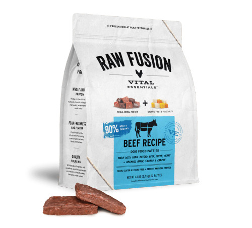 Vital Essentials Raw Fusion Beef Dinner Patties Grain-Free Frozen Dog Food 6 lb