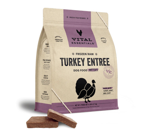 Vital Essentials Raw Turkey Patties Grain-Free Frozen Dog Food 6 lb