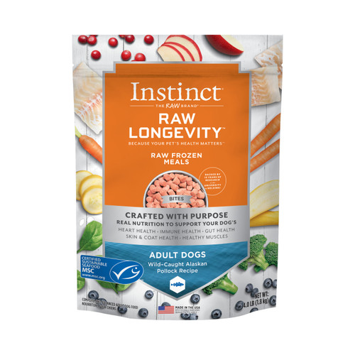 Instinct Raw Longevity Frozen Bites Wild-Caught Alaskan Pollock Recipe Dog Food 4 lb