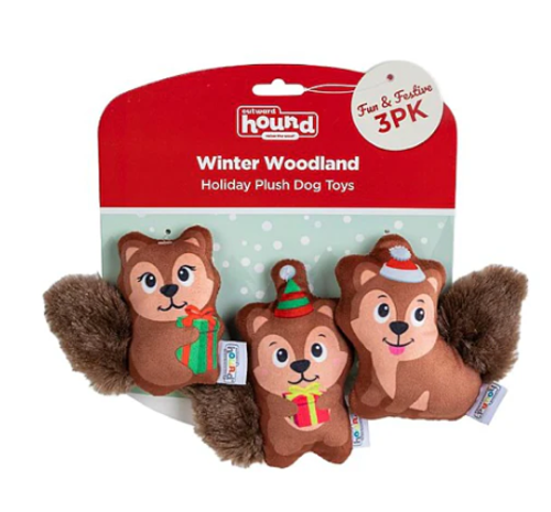 Outward Hound Holiday Winter Woodland Plush Dog Toys 3 pk