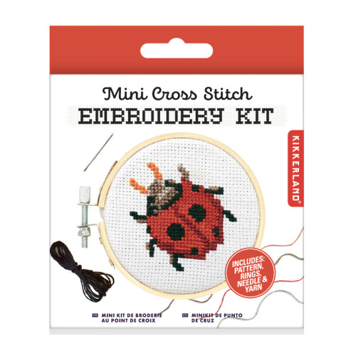 Kikkerland Mini Cross Stitch Ladybug Embroidery Kit 