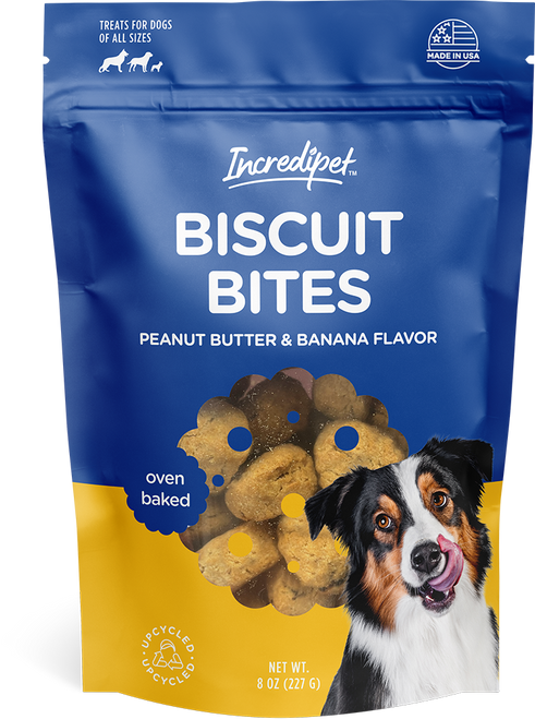 Incredipet Oven Baked Peanut Butter & Banana Flavor Biscuit Bites Dog Treats 8 oz