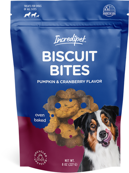 Incredipet Oven Baked Pumpkin & Cranberry Flavor Biscuit Bites Dog Treats 8 oz