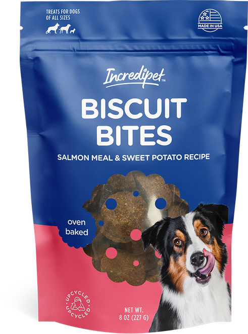Incredipet Oven Baked Salmon Meal & Sweet Potato Biscuit Bites Dog Treats 8 oz