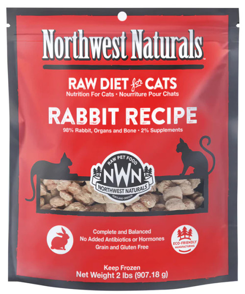 Northwest Naturals Raw Frozen Rabbit Recipe Nibbles for Cats 2 lb