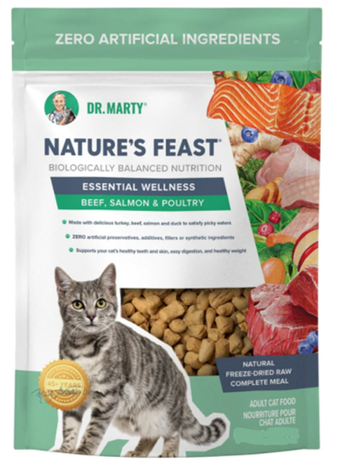 Dr. Marty Nature's Feast Essential Wellness Beef, Salmon & Sweet Potato Freeze-Dried Raw Cat Food 5.5 oz