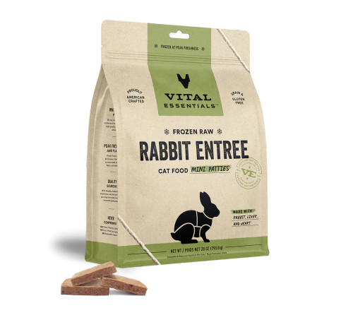 Vital Essentials Rabbit Mini Patties Frozen Grain-Free Cat Food 28 oz