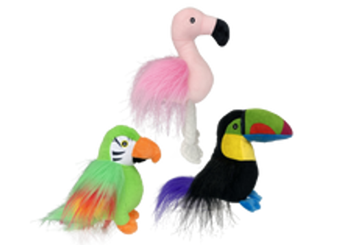 Multipet Margaritaville Tropical Birds Plush Dog Toy, Assorted 