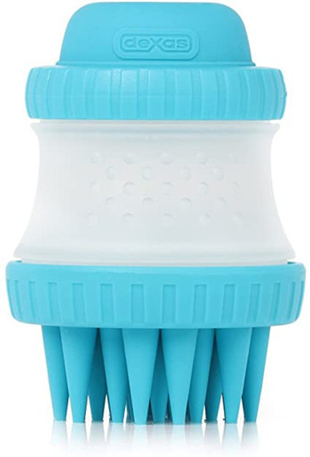 Dexas ScrubBuster Silicone Dog Washing Brush With Built-In Shampoo Reservoir, Blue 