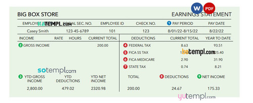 Building blocks earnings statement Word and PDF template