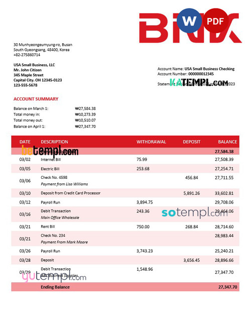BNK Financial Group enterprise statement Word and PDF template