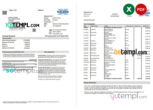 United Kingdom Halifax bank proof of address statement template in Excel and PDF format (2 pages) United Kingdom Halifax bank proof of address statement template in Excel and PDF format (2 pages)