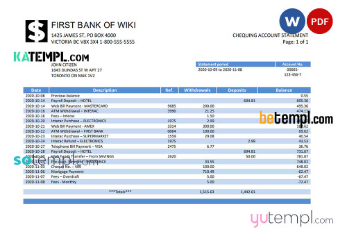 USA First Bank of Wiki easy to fill proof of address in Word and PDF format